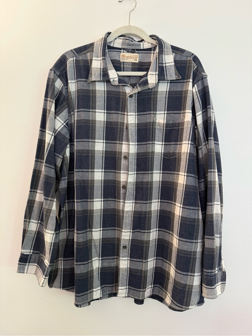 Roundtree & Yorke Gray/Blue/Charcoal Plaid Flannel Button Down Shirt Men’s XXL